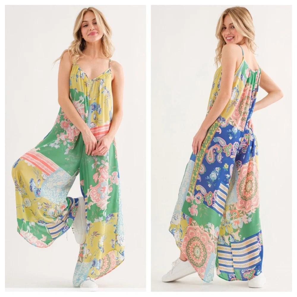 12 Border Print Sleeveless Jumpsuit - Picture 1 of 4